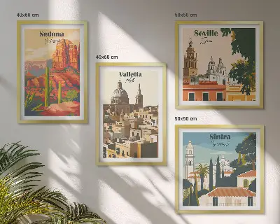 Wanddeko-Set Retro-Stadtansichten von Sedona und Sintra