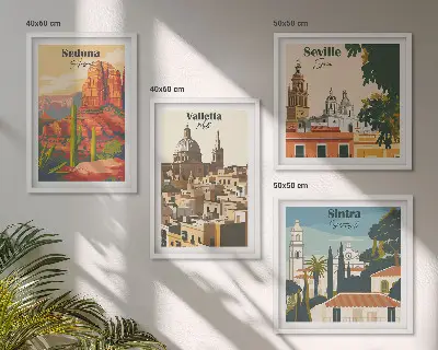 Wanddeko-Set Retro-Stadtansichten von Sedona und Sintra