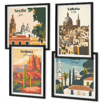 Wanddeko-Set Retro-Stadtansichten von Sedona und Sintra