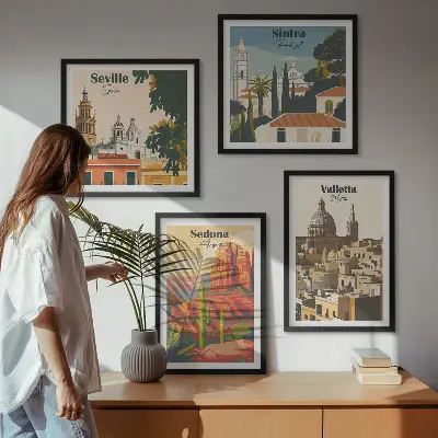 Wanddeko-Set Retro-Stadtansichten von Sedona und Sintra