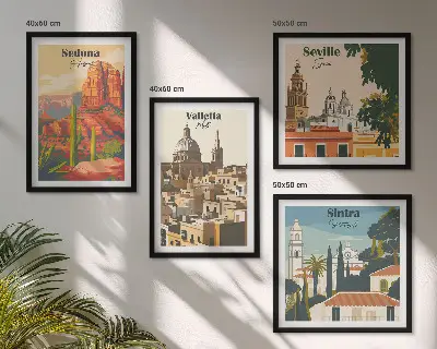 Wanddeko-Set Retro-Stadtansichten von Sedona und Sintra