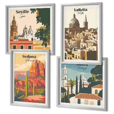 Wanddeko-Set Retro-Stadtansichten von Sedona und Sintra