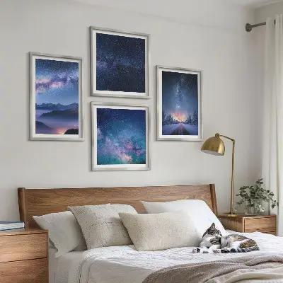 Polyptychon mit Rahmen Nachthimmel mit Bergen im Winter und Weltraummotiv