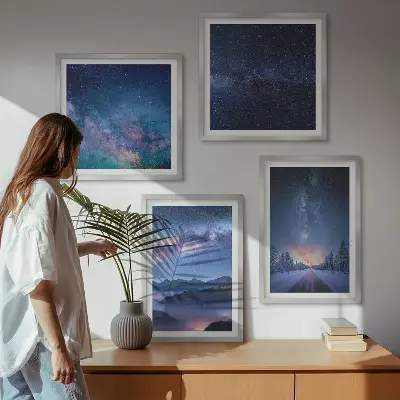 Polyptychon mit Rahmen Nachthimmel mit Bergen im Winter und Weltraummotiv