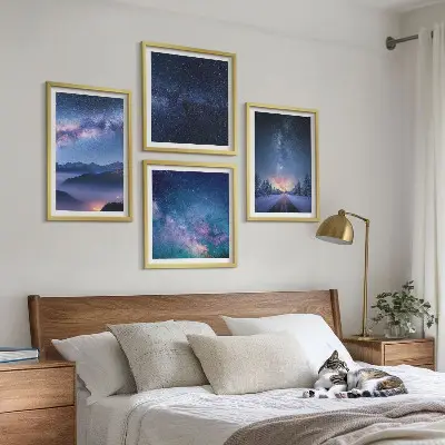 Polyptychon mit Rahmen Nachthimmel mit Bergen im Winter und Weltraummotiv
