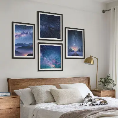Polyptychon mit Rahmen Nachthimmel mit Bergen im Winter und Weltraummotiv