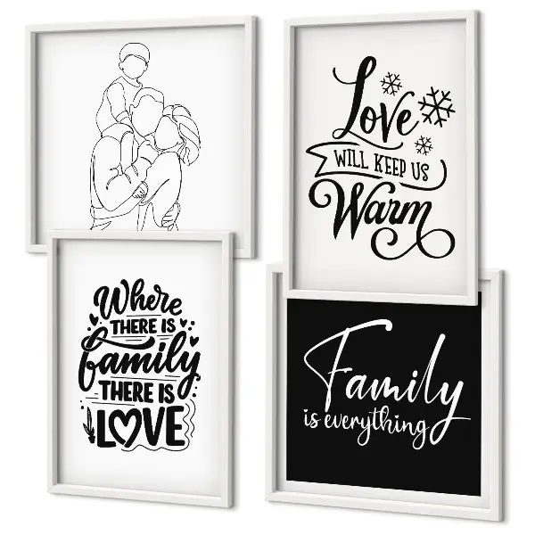 Wanddeko-Set mit den Schriftzügen Familie, Liebe, Wärme und Zuhause