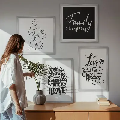 Wanddeko-Set mit den Schriftzügen Familie, Liebe, Wärme und Zuhause