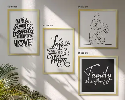Wanddeko-Set mit den Schriftzügen Familie, Liebe, Wärme und Zuhause