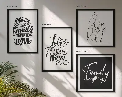 Wanddeko-Set mit den Schriftzügen Familie, Liebe, Wärme und Zuhause