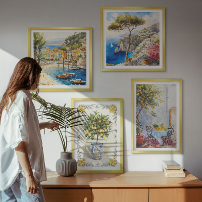 Wanddeko-set Blick auf das Meer aus Zitronenbäumen