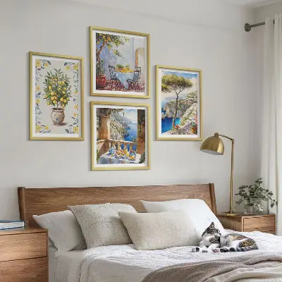 Gemälde von Zitronenbäumen als mehrteiliges Wandbild mit Rahmen