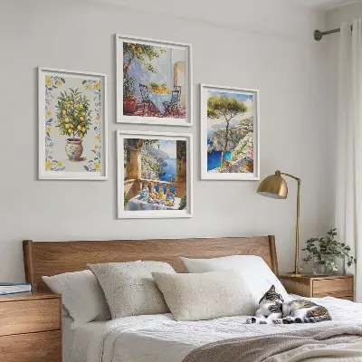 Gemälde von Zitronenbäumen als mehrteiliges Wandbild mit Rahmen