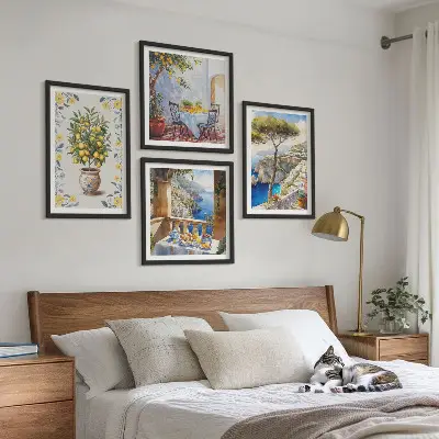 Gemälde von Zitronenbäumen als mehrteiliges Wandbild mit Rahmen