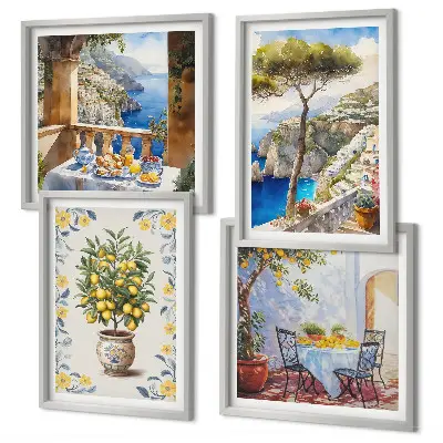Gemälde von Zitronenbäumen als mehrteiliges Wandbild mit Rahmen