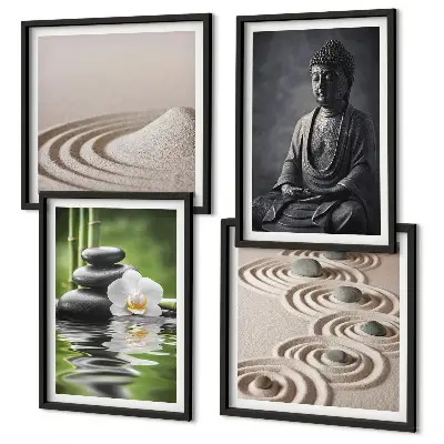 Ein entspannter Buddha am Strand als mehrteiliges Wandbild mit Rahmen