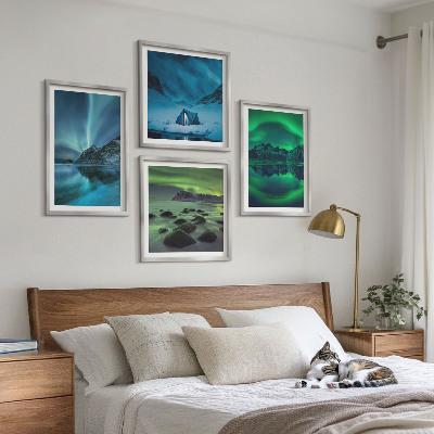 Polyptychon mit rahmen Winterlandschaft mit Nordlichtern