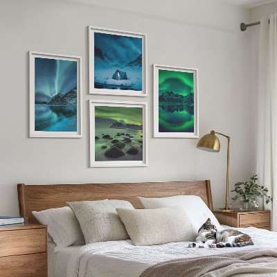 Polyptychon mit rahmen Winterlandschaft mit Nordlichtern