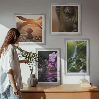 Wanddeko-Set mit Motiv Blumen im Wasser des Buddha-Wasserfalls
