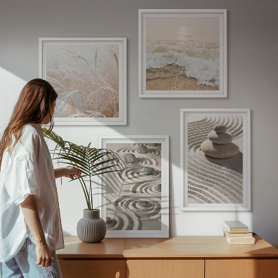 Polyptychon mit rahmen Wellen, Sand, Wasser, Steine, Strand