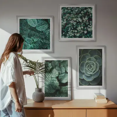 Wanddeko-Set mit grünen saftigen Blättern