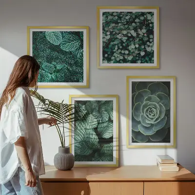 Wanddeko-Set mit grünen saftigen Blättern