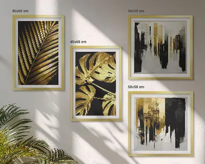 Abstrakte Monstera-Palmenblätter als gerahmtes Polyptychon