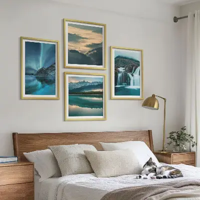 Polyptychon mit Rahmen Winterlandschaften mit Wasserfällen und Nordlichtern