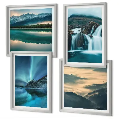 Polyptychon mit Rahmen Winterlandschaften mit Wasserfällen und Nordlichtern