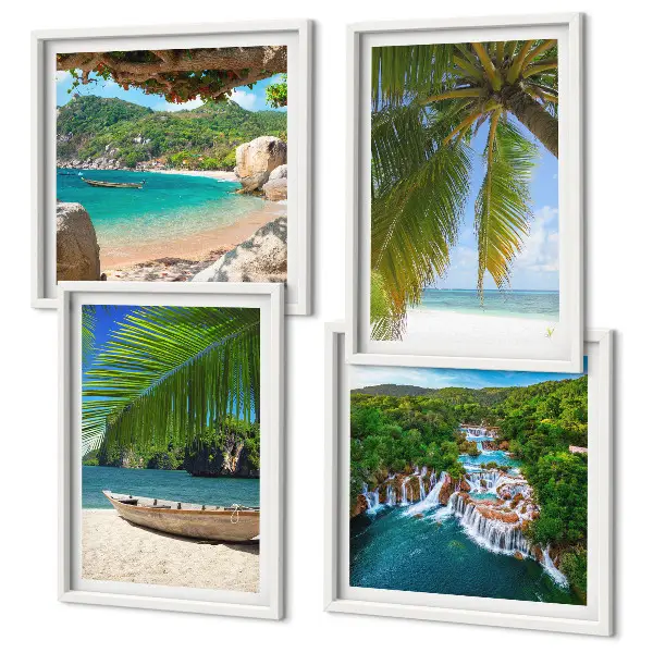 Wanddeko-Set mit Motiven von Strand, Boot, Wasserfällen und Palmen