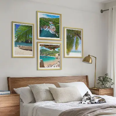Wanddeko-Set mit Motiven von Strand, Boot, Wasserfällen und Palmen