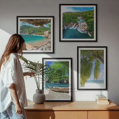 Wanddeko-Set mit Motiven von Strand, Boot, Wasserfällen und Palmen
