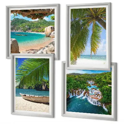 Wanddeko-Set mit Motiven von Strand, Boot, Wasserfällen und Palmen