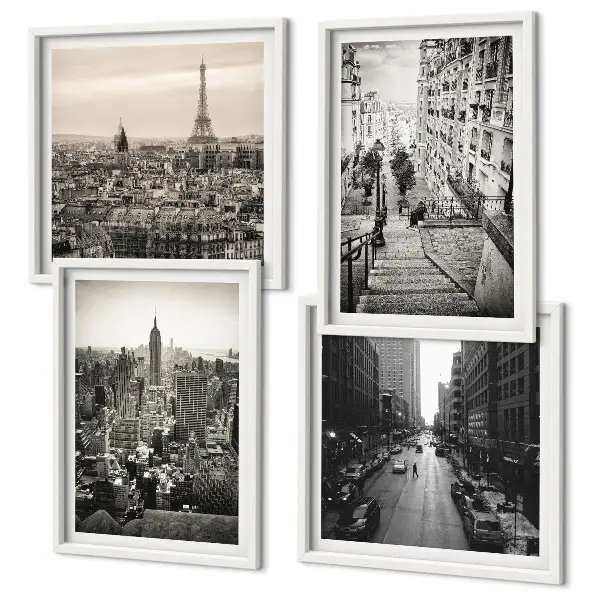 Polyptychon mit Rahmen Aussicht auf New York und Paris Treppenmotiv