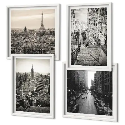 Polyptychon mit Rahmen Aussicht auf New York und Paris Treppenmotiv