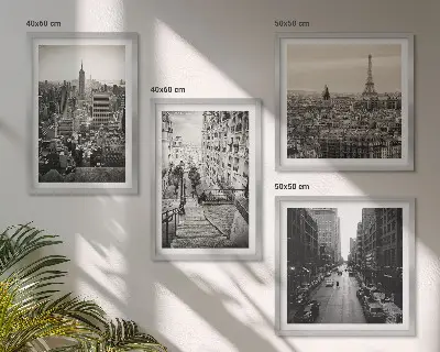 Polyptychon mit Rahmen Aussicht auf New York und Paris Treppenmotiv