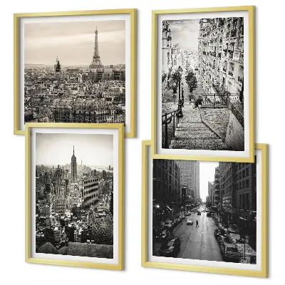 Polyptychon mit Rahmen Aussicht auf New York und Paris Treppenmotiv