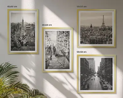 Polyptychon mit Rahmen Aussicht auf New York und Paris Treppenmotiv