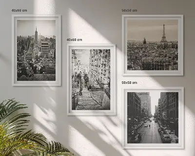 Polyptychon mit Rahmen Aussicht auf New York und Paris Treppenmotiv