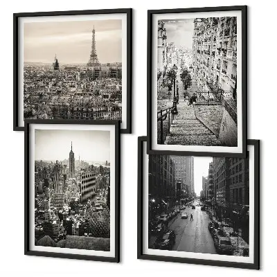 Polyptychon mit Rahmen Aussicht auf New York und Paris Treppenmotiv