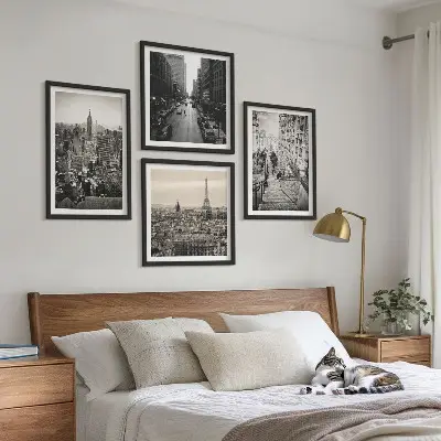 Polyptychon mit Rahmen Aussicht auf New York und Paris Treppenmotiv