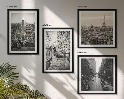 Polyptychon mit Rahmen Aussicht auf New York und Paris Treppenmotiv