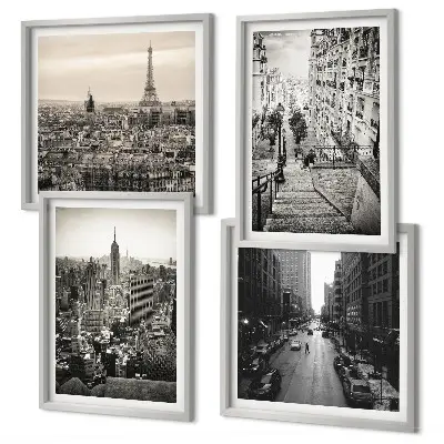 Polyptychon mit Rahmen Aussicht auf New York und Paris Treppenmotiv