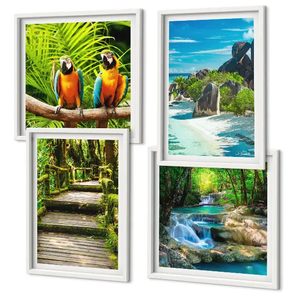 Wanddeko-Set mit Motiv tropischer Wald und Papageien am Wasserfall
