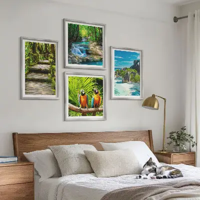 Wanddeko-Set mit Motiv tropischer Wald und Papageien am Wasserfall