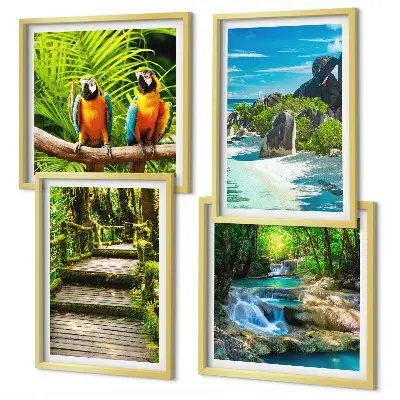 Wanddeko-Set mit Motiv tropischer Wald und Papageien am Wasserfall