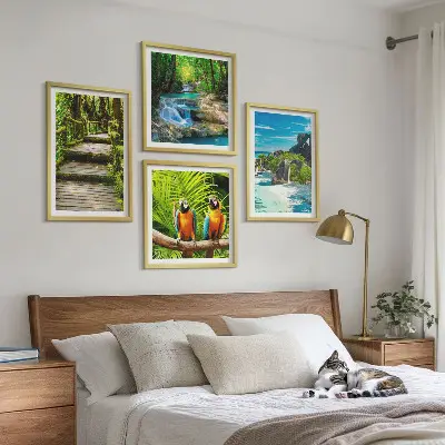 Wanddeko-Set mit Motiv tropischer Wald und Papageien am Wasserfall