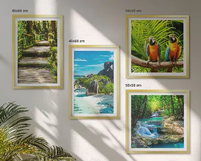 Wanddeko-Set mit Motiv tropischer Wald und Papageien am Wasserfall