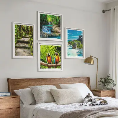 Wanddeko-Set mit Motiv tropischer Wald und Papageien am Wasserfall
