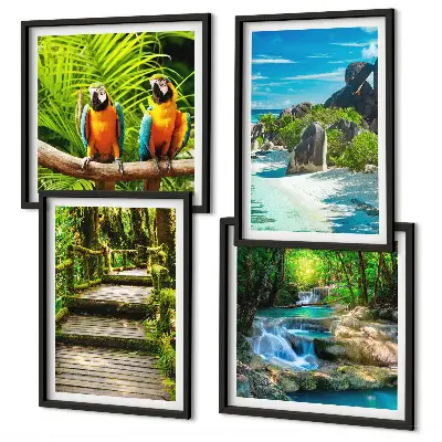 Wanddeko-Set mit Motiv tropischer Wald und Papageien am Wasserfall